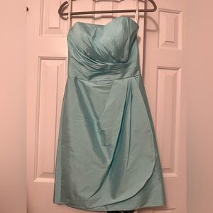 ALFRED SUNG Strapless Teal Satin Cocktail Dress